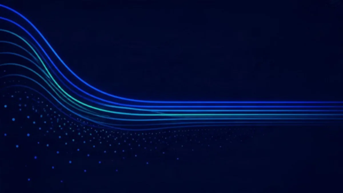 Abstract editorial illustration of a flattening curve rising out of scattered points, representing a retention curve that levels off