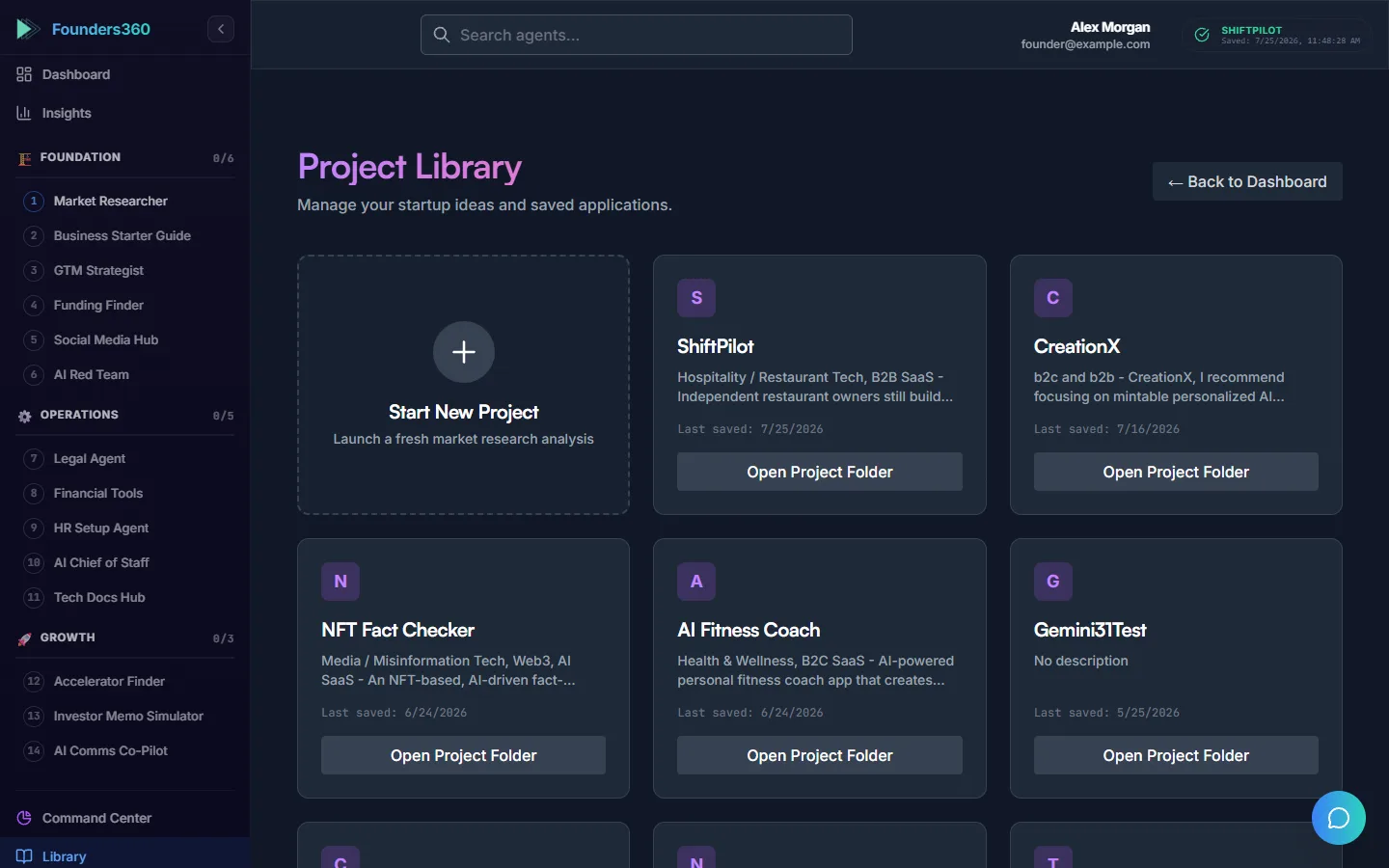 The full agent library grouped by foundation, operations and growth