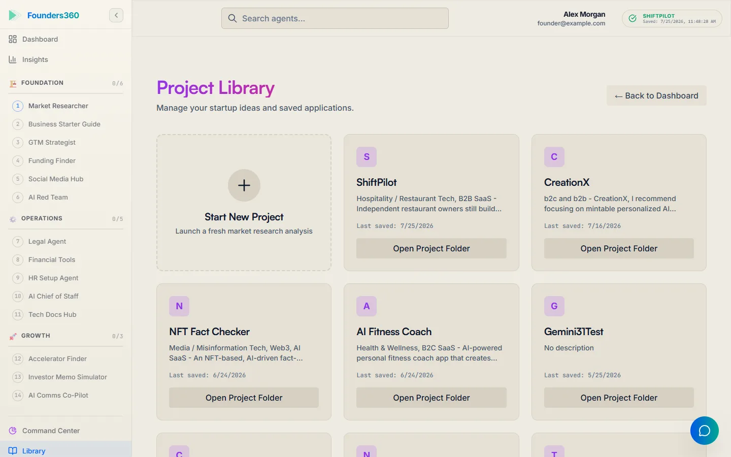 The full agent library grouped by foundation, operations and growth