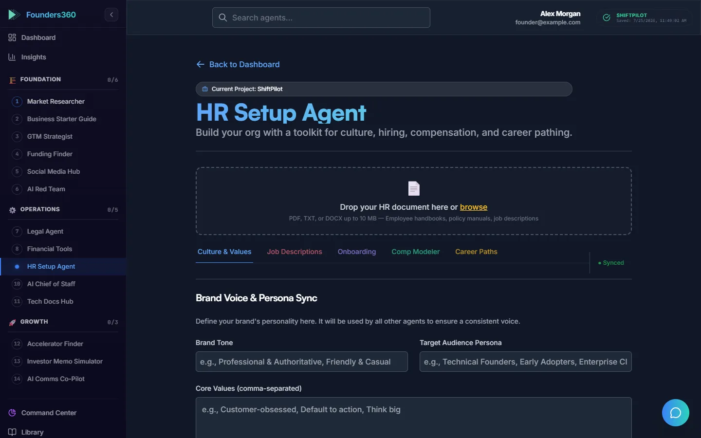 Founders360 HR Setup agent generating an onboarding checklist, the agent whose Shared Context write-back was silently broken by one wrong key