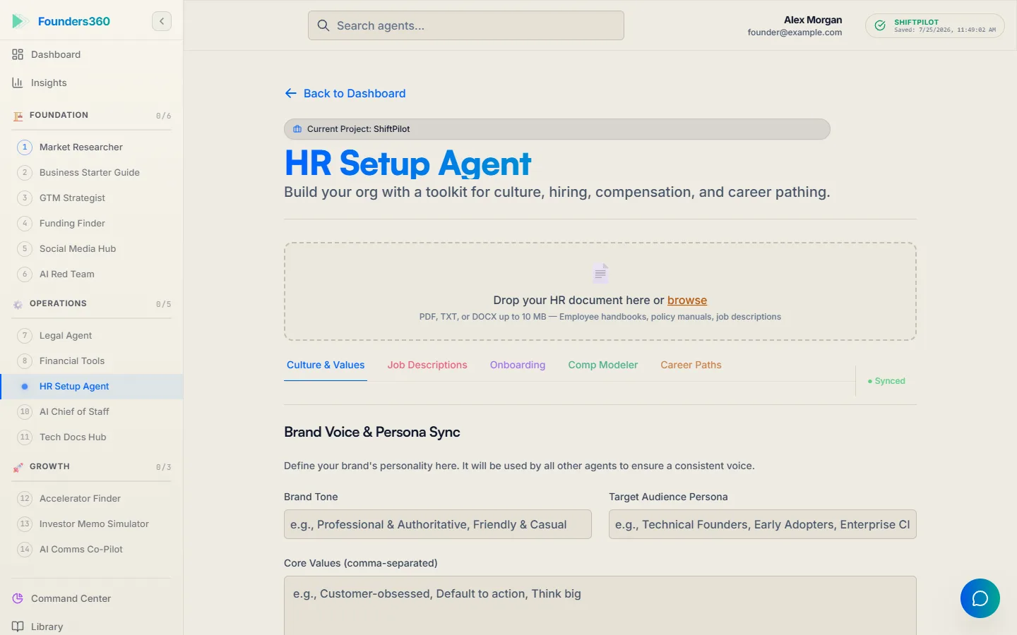 Founders360 HR Setup agent generating an onboarding checklist, the agent whose Shared Context write-back was silently broken by one wrong key