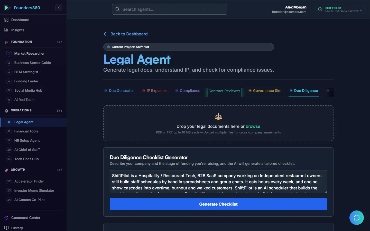 The Legal agent drafting incorporation and co-founder documents from the company profile