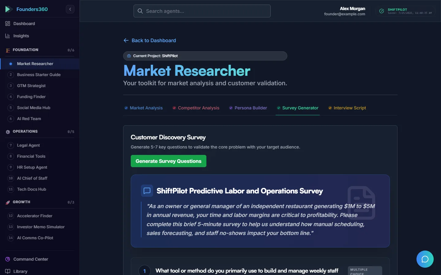 The Market Researcher agent running a competitor analysis