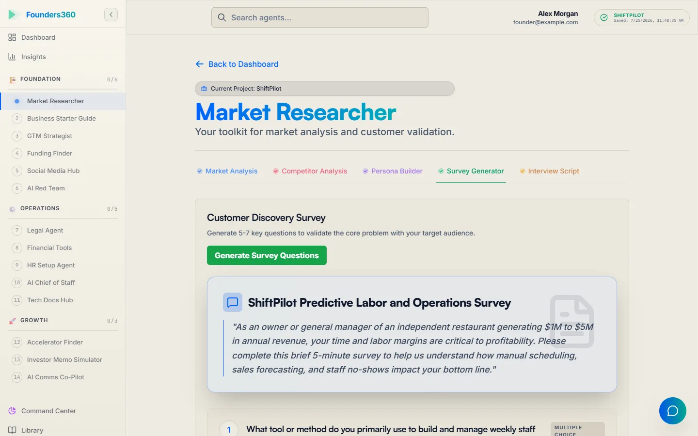 The Market Researcher agent running a competitor analysis